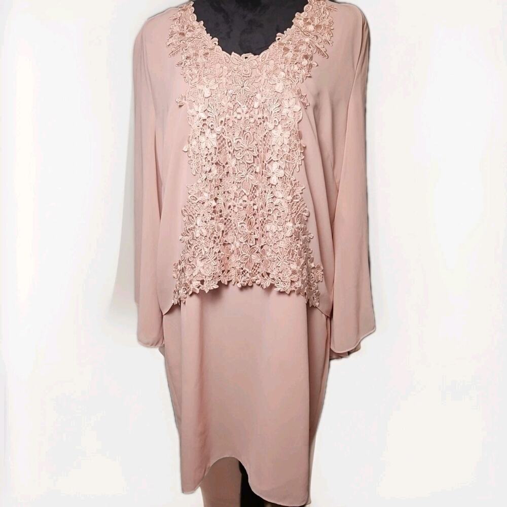 Ursula of Switzerland Dusty Blush Lace-Appliqué Midi Dress